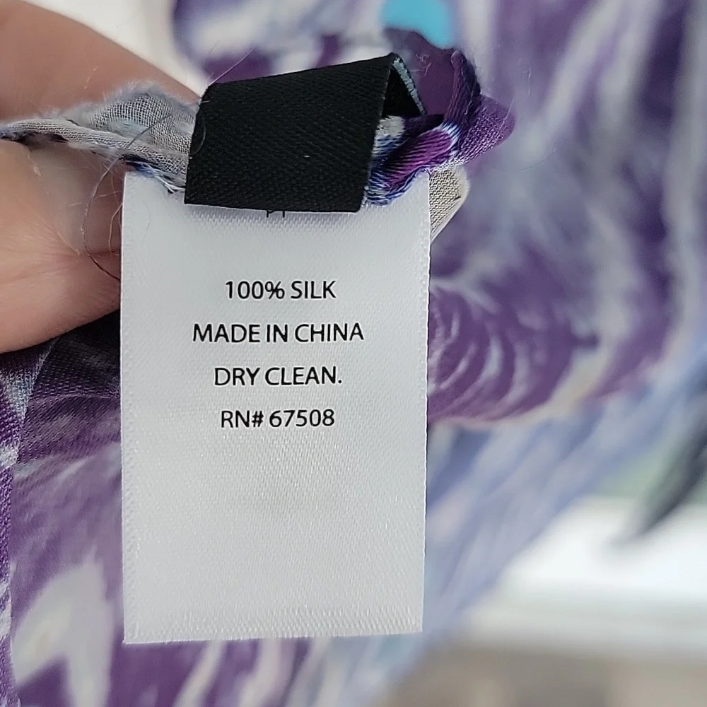 Cynthia Rowley Peacock Print Silk Scarf 70 In. Long 20 In. Wide